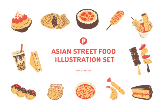 Download Tasty Asian Street Food Illustration Set - Food illustration set Collection