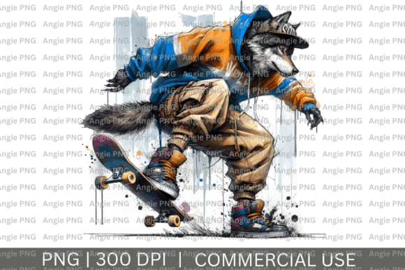 Download Watercolor Skateboarding Urban Wolf PNG - Wolf png Collection