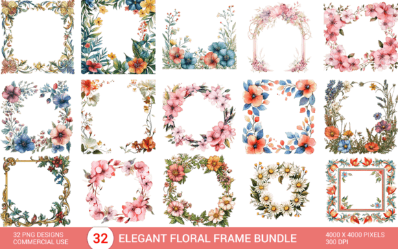 Download Elegant Floral Frame Bundle PNG - Elegant Collection